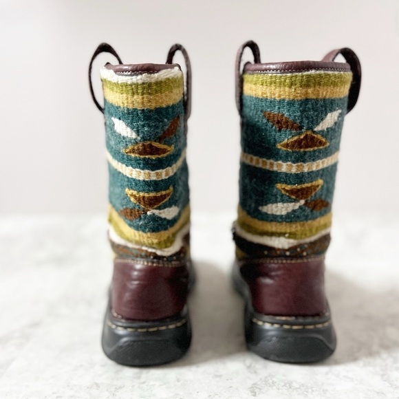 BORN Leather Wool Blanket Aztec Print Boots 36.5 / 6.5 Green Southwestern Boho - Picture 7 of 12